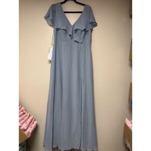 Azazie Laney Maxi Dress Women A16 Dusty Blue New Chiffon Flutter V  AZ79251822